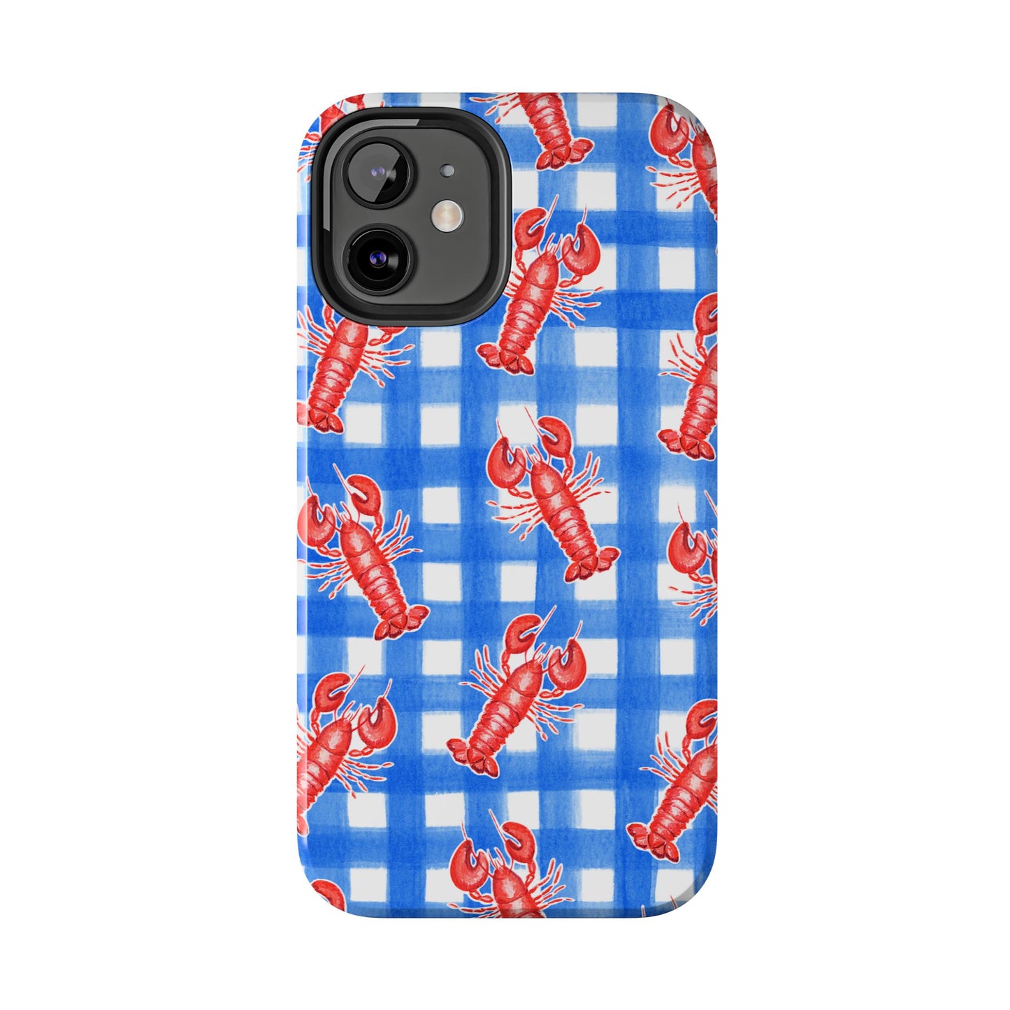 Blue Gingham Red Lobster Watercolor Patterned Phone Case | Various Models