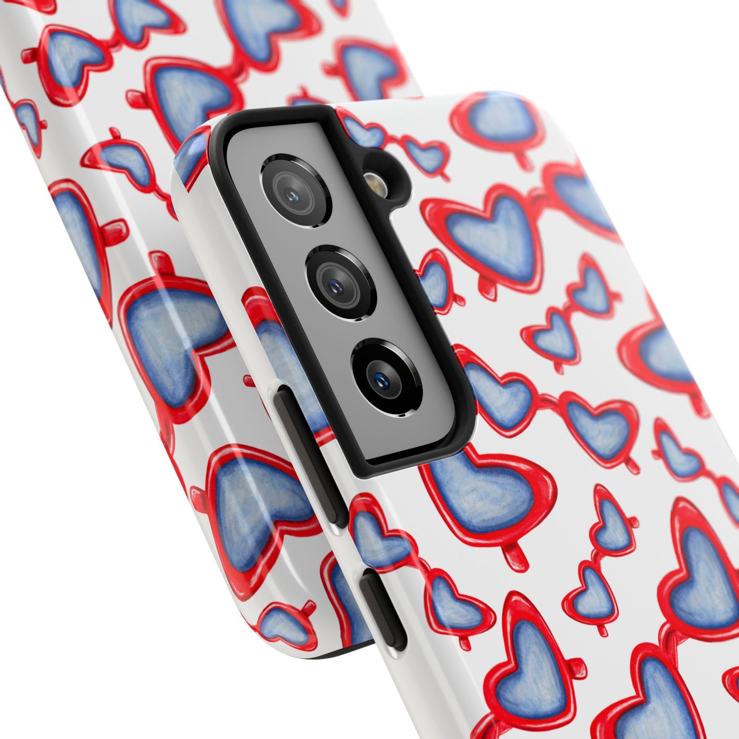 Red, White, & Blue Heart Shaped Watercolor Sunglasses Tossed Pattern Tough Phone Cases
