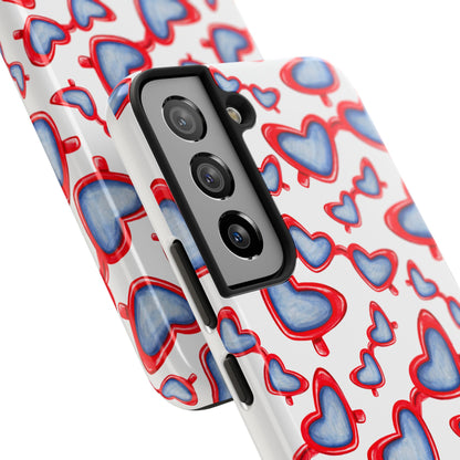 Red, White, & Blue Heart Shaped Watercolor Sunglasses Tossed Pattern Tough Phone Cases