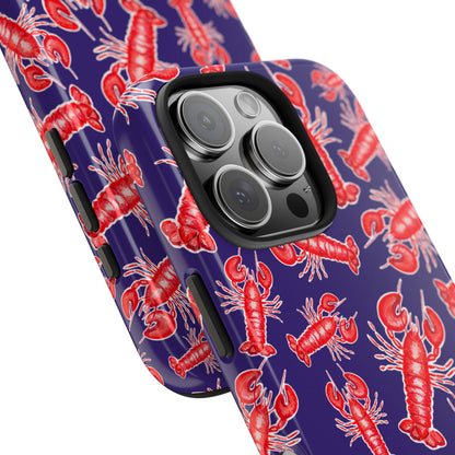 Red Lobster Watercolor Illustrated Tossed Pattern Navy Coastal Nautical Tough Phone Case | Various Models