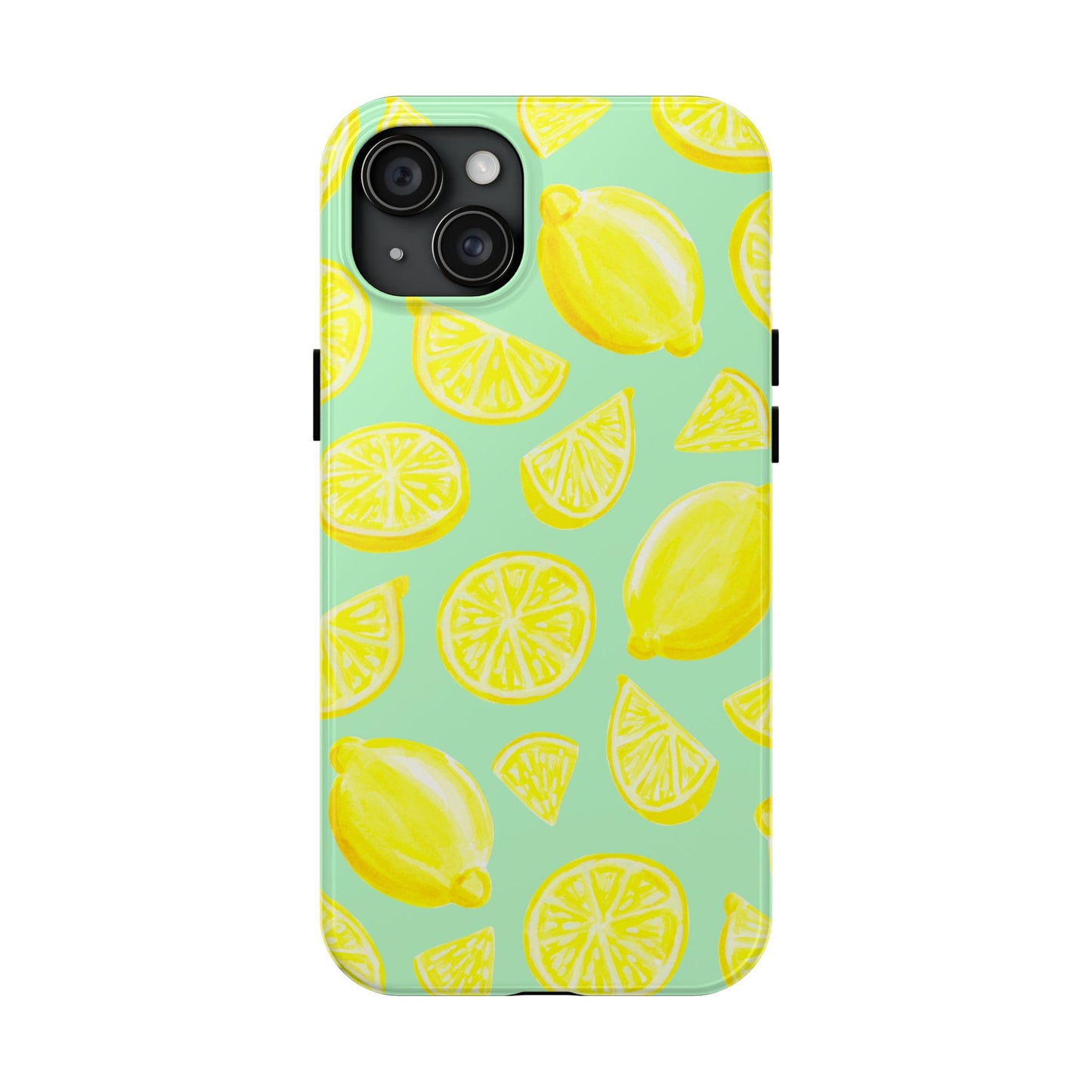 Bright Yellow Lemons Watercolor Illustrated Tossed Pattern Mint Green Tough Phone Case | Various Models