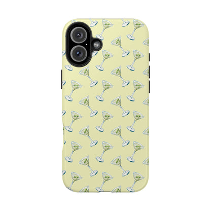 Yellow Mini Martini Watercolor Illustrated Tossed Pattern Tough Phone Case | Various Models Available iPhone 16 Plus