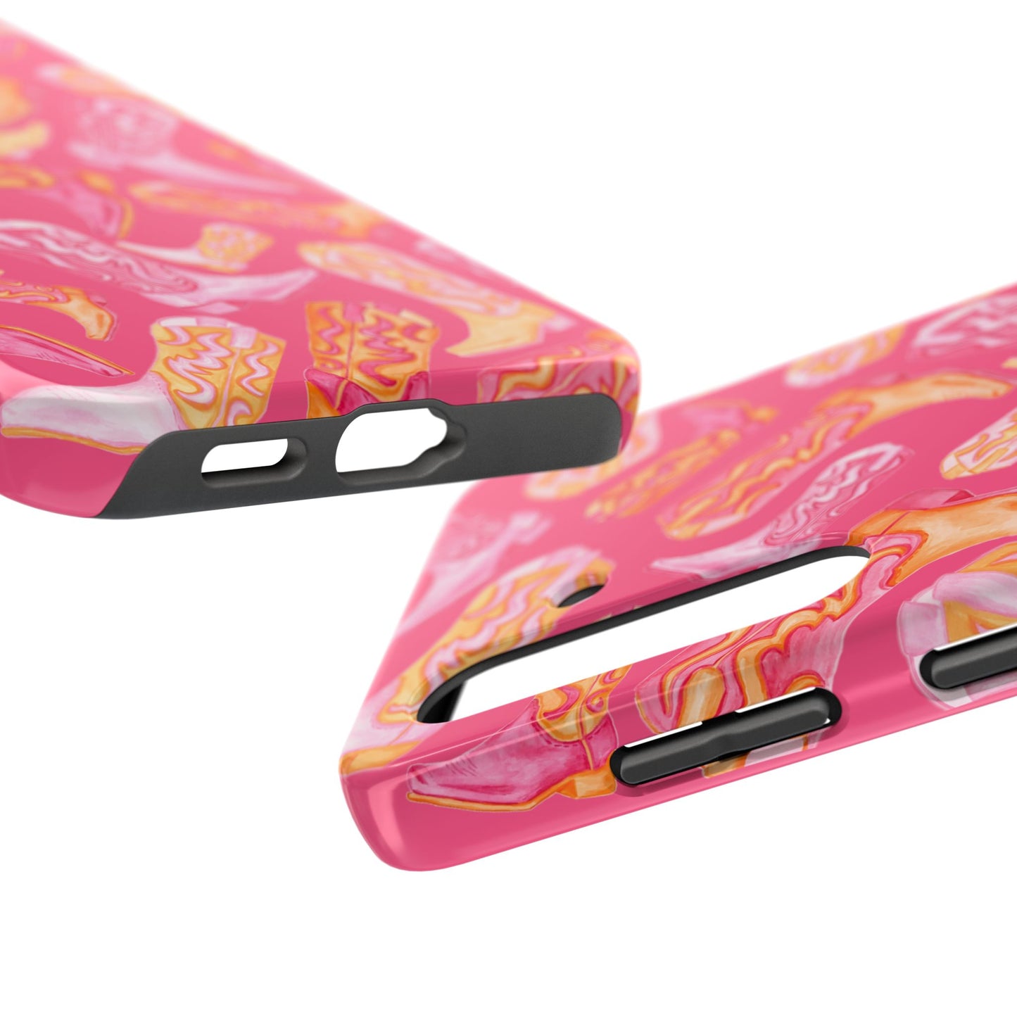 Tossed Hot Pink & Orange Watercolor Cowboy Boots Hot Pink Tough Phone Cases | Various Models