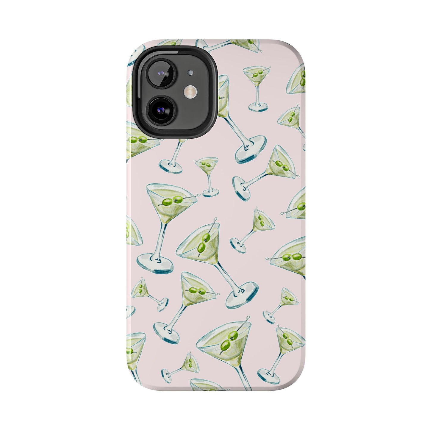 Watercolor Blue and Green Martinis Tossed Illustrated Pattern Blush Pink Tough Phone Case | Various Models