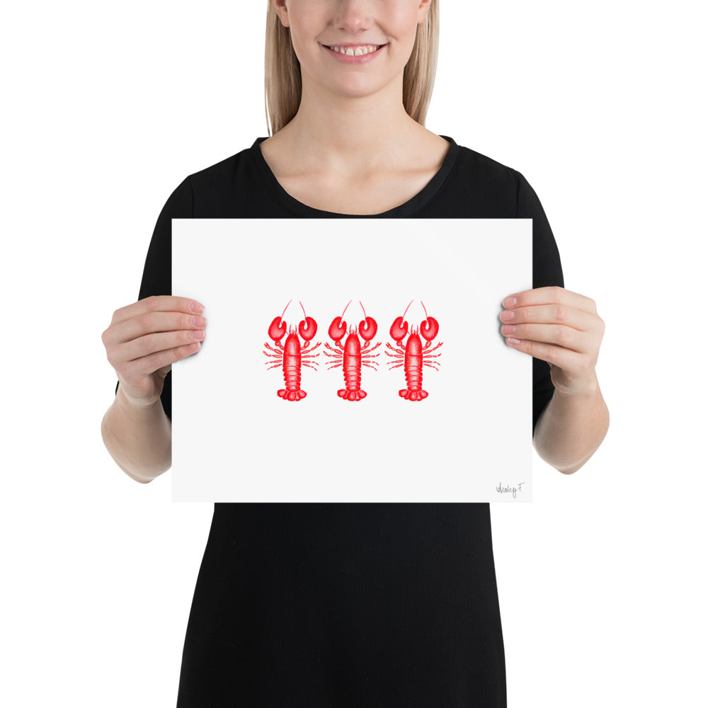 Print | Mini Red Lobster Watercolor Trio 11″×14″