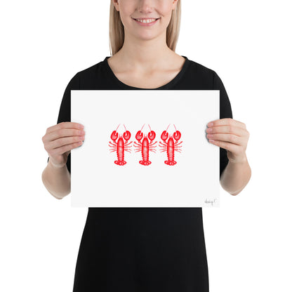 Print | Mini Red Lobster Watercolor Trio 11″×14″