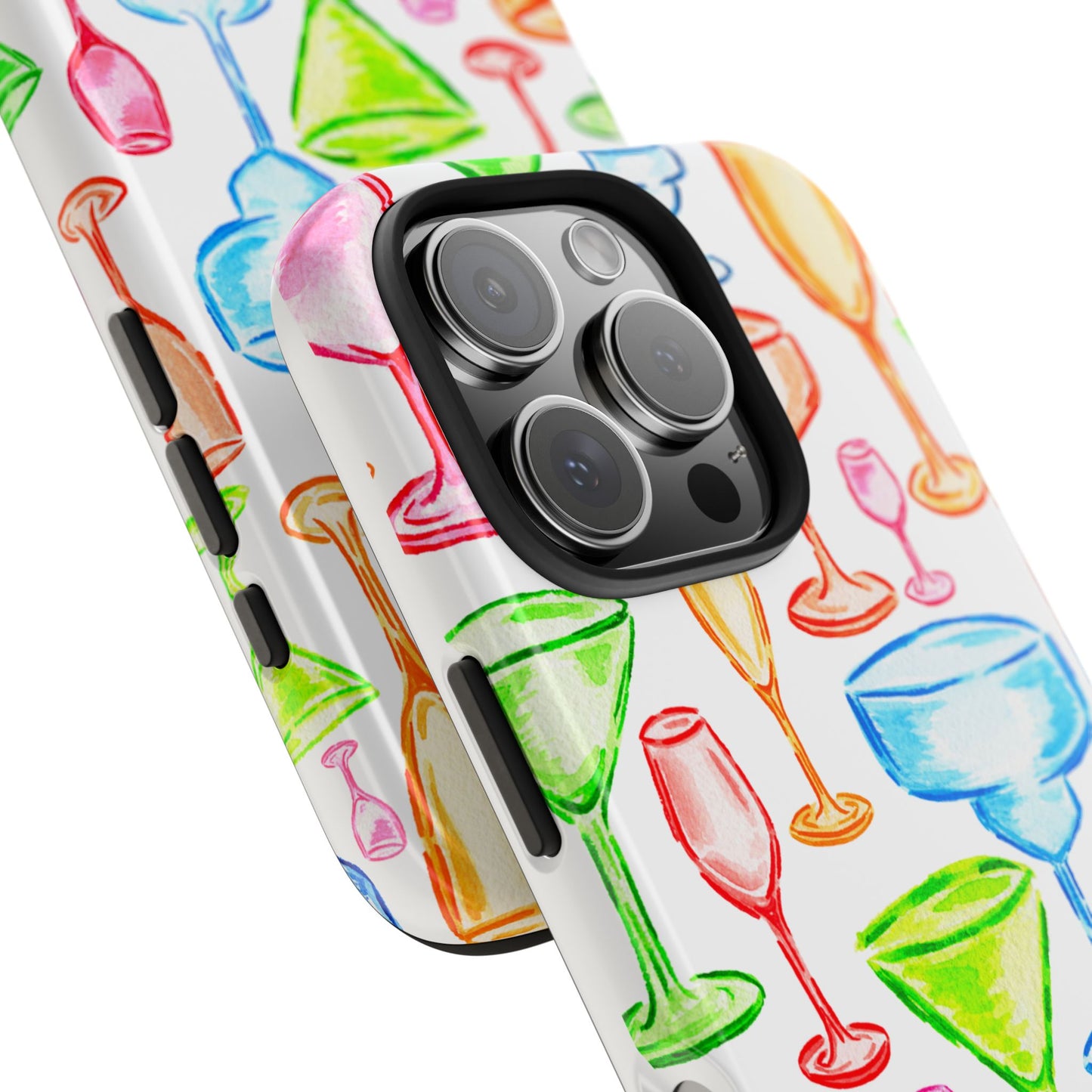 Monochromatic Margarita, Wine, Martini, and Champagne Flute Cocktail Glasses Watercolor Illustrated Tough Phone Case | Various Models Available