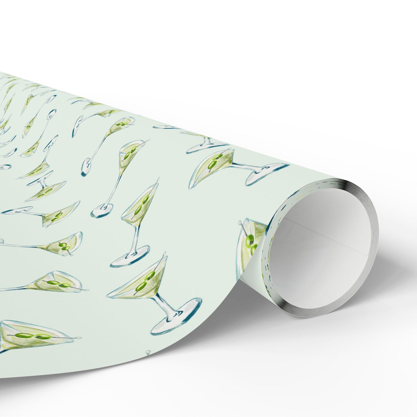 Gift Wrap | Mini Mint Green Watercolor Martini Tossed Pattern | Matte or Glossy | Festive Birthday Bachelorette Cocktail Gift Wrap