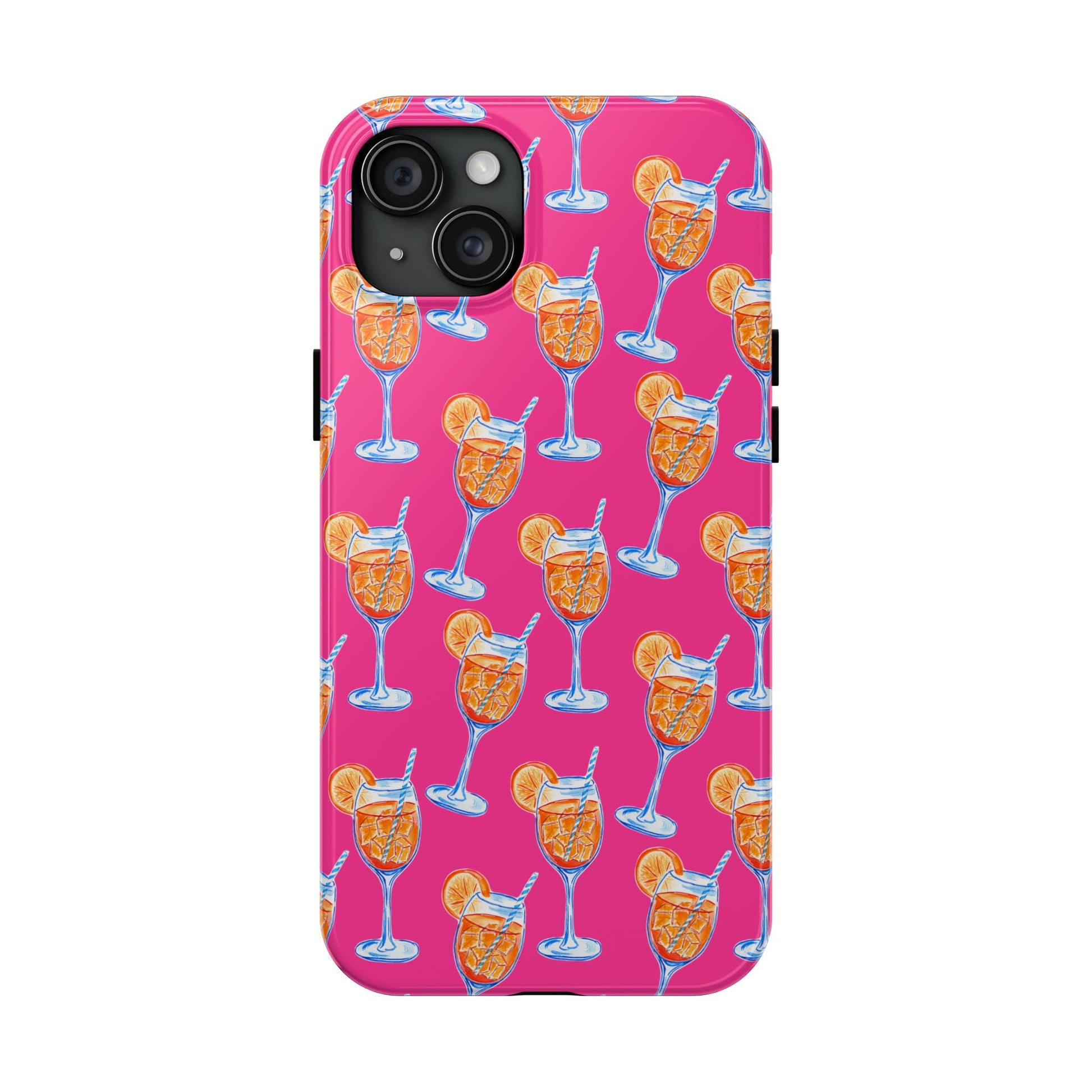 Orange & Blue Aperol Spritz Watercolor Pattern Hot Pink Phone Case | Various Models iPhone 15 Plus