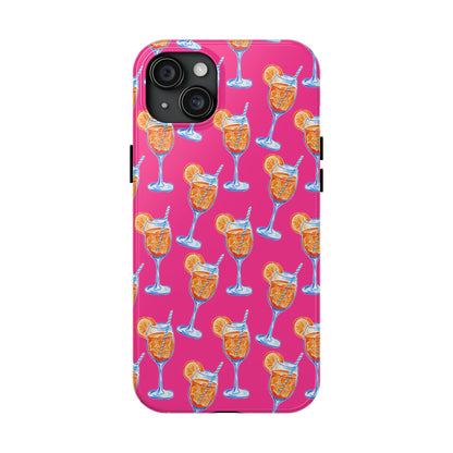 Orange & Blue Aperol Spritz Watercolor Pattern Hot Pink Phone Case | Various Models iPhone 15 Plus