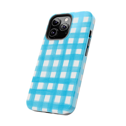 Turquoise Gingham Watercolor Illustrated Tough Phone Case | Various Models Available