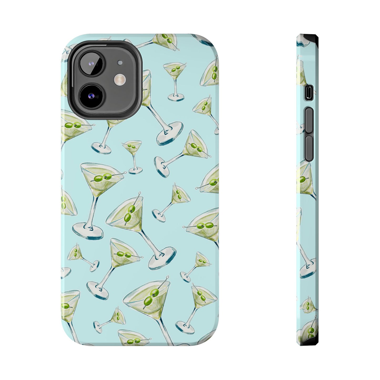 Watercolor Blue and Green Martinis Tossed Illustrated Pattern Turquoise Blue Tough Phone Case | Various Models