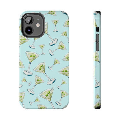 Watercolor Blue and Green Martinis Tossed Illustrated Pattern Turquoise Blue Tough Phone Case | Various Models