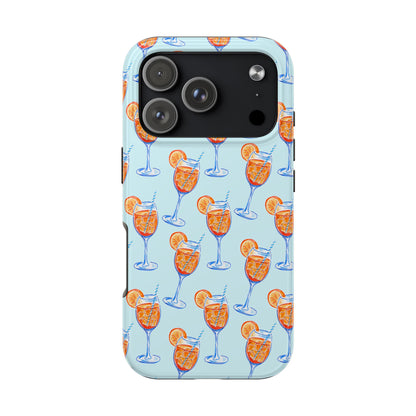 Orange & Blue Aperol Spritz Watercolor Pattern Turquoise Phone Case | Various Models iPhone 17 Pro
