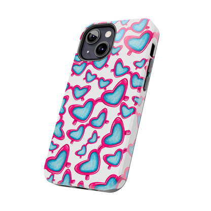 Pink & Blue Heart Shaped Sunglasses Watercolor Illustrated Tossed Pattern Tough Case | Various Models
