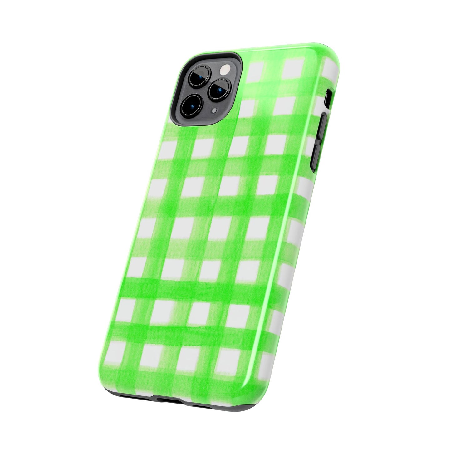 Lime Green Gingham Watercolor Illustrated Tough Phone Case | Various Models Available