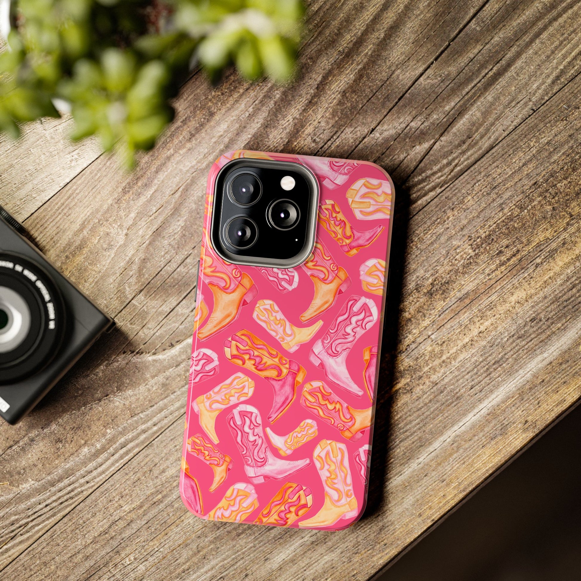 Tossed Hot Pink & Orange Watercolor Cowboy Boots Hot Pink Tough Phone Cases | Various Models