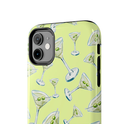 Watercolor Blue and Green Martinis Tossed Illustrated Pattern Yellow Tough Phone Case | Various Models