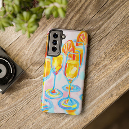 Pink Orange Mimosas Blue Champagne Flutes Abstract Acrylic Tough Phone Case | Various Models