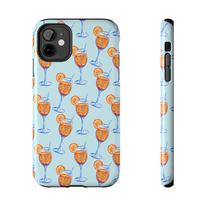 Orange & Blue Aperol Spritz Watercolor Pattern Turquoise Phone Case | Various Models