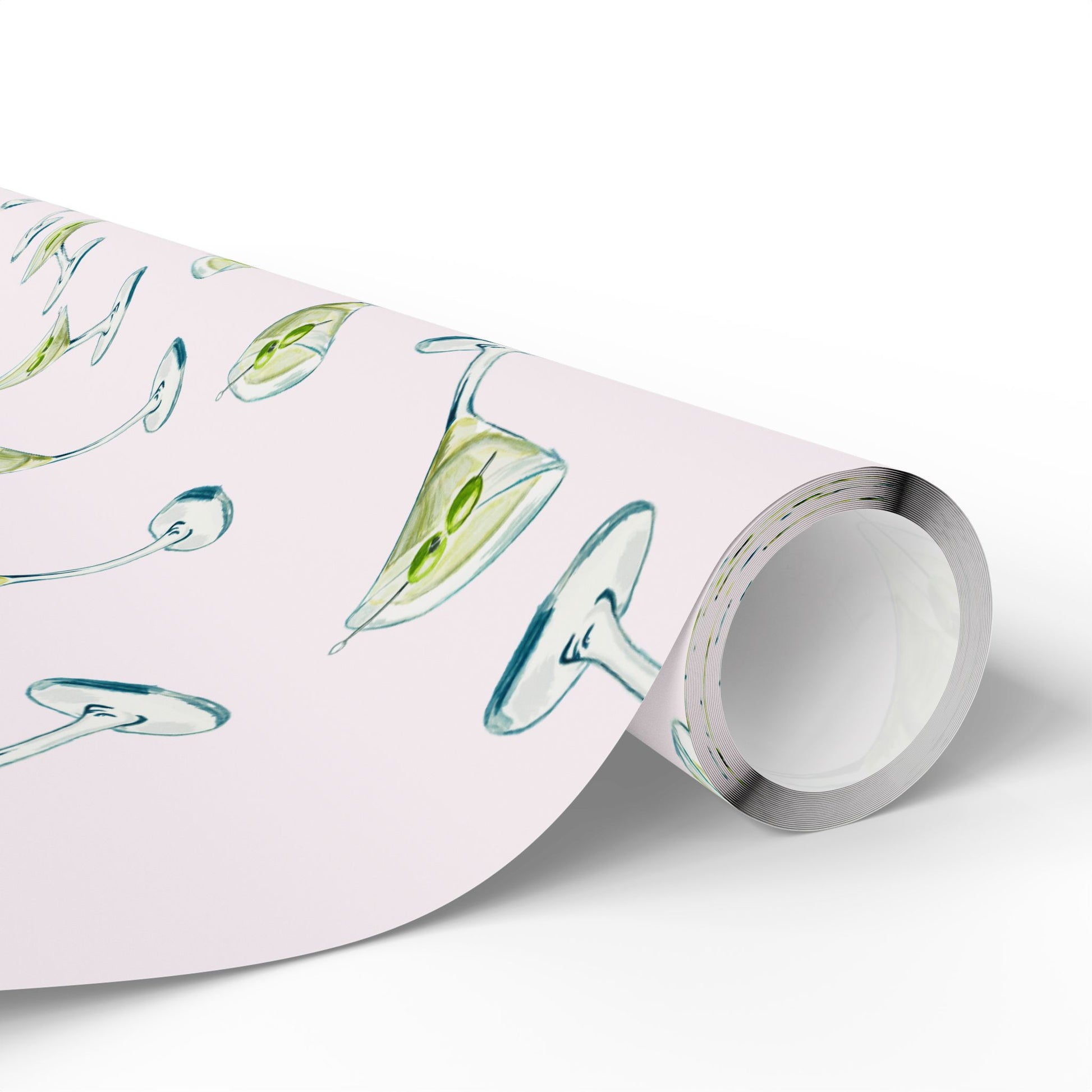 Gift Wrap | Blush Pink Watercolor Martini Tossed Pattern | Matte or Glossy