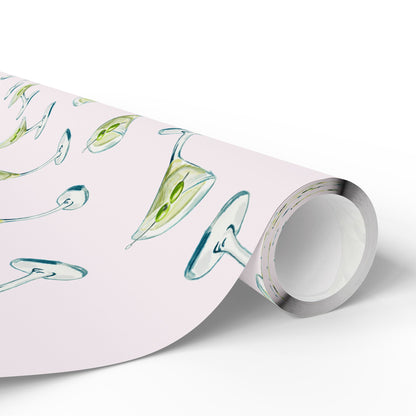 Gift Wrap | Blush Pink Watercolor Martini Tossed Pattern | Matte or Glossy