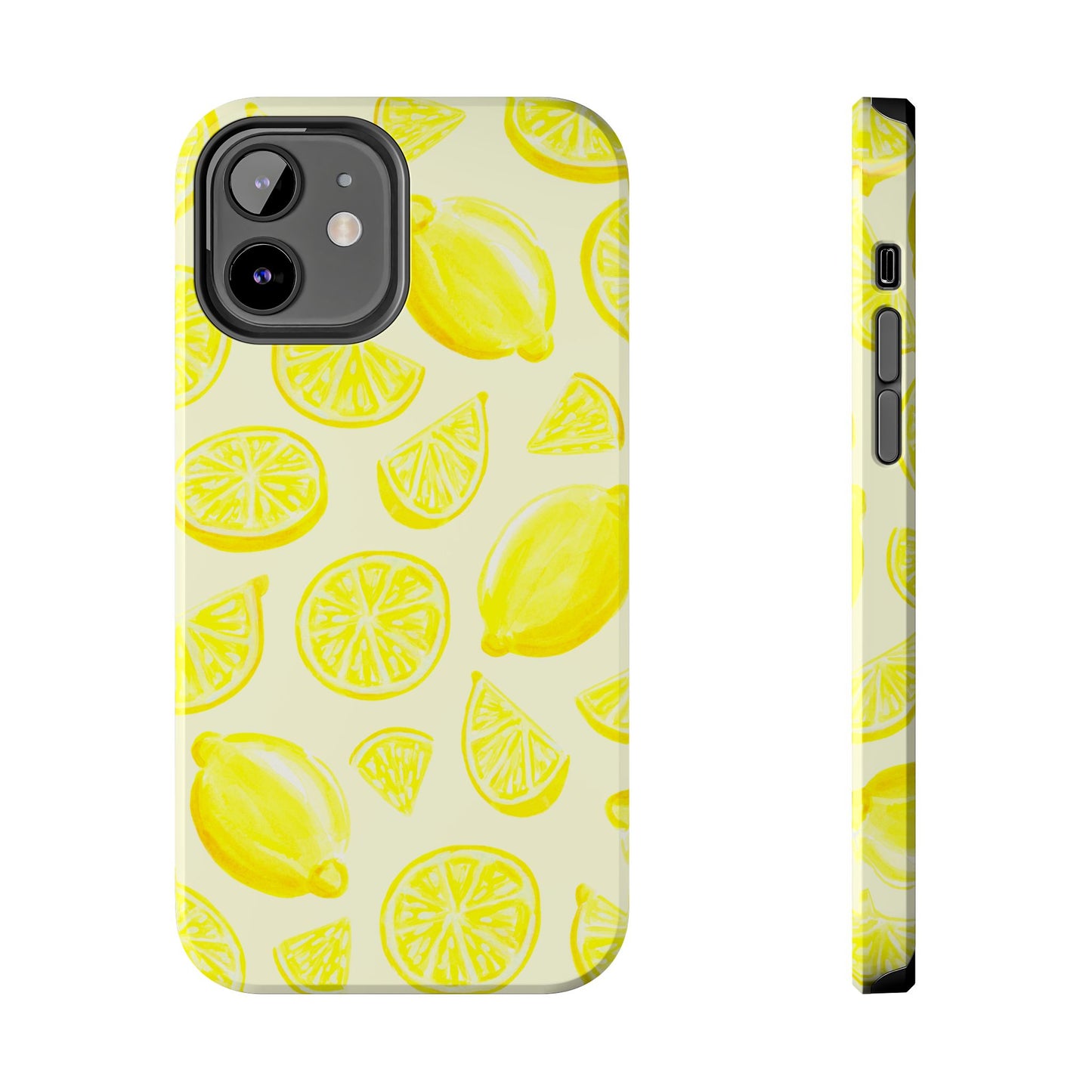 Bright Yellow Lemons Watercolor Illustrated Tossed Pattern Pale Yellow Tough Phone Case | Various Models