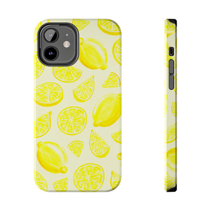 Bright Yellow Lemons Watercolor Illustrated Tossed Pattern Pale Yellow Tough Phone Case | Various Models