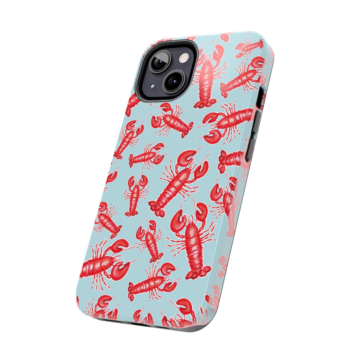 Red Lobster Watercolor Illustrated Tossed Pattern Light Blue Tough Phone Case | Various Models