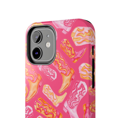 Tossed Hot Pink & Orange Watercolor Cowboy Boots Hot Pink Tough Phone Cases | Various Models