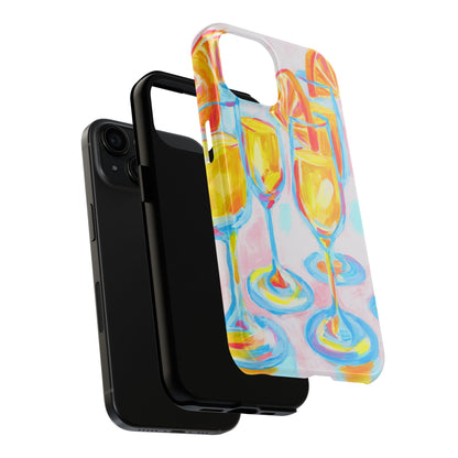 Pink Orange Mimosas Blue Champagne Flutes Abstract Acrylic Tough Phone Case | Various Models