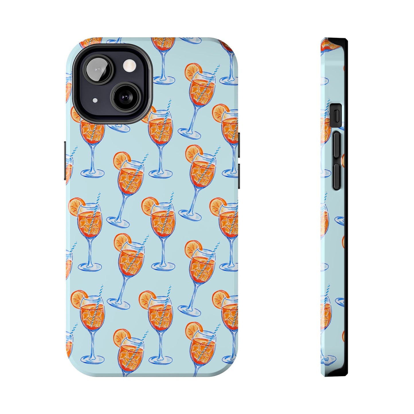 Orange & Blue Aperol Spritz Watercolor Pattern Turquoise Phone Case | Various Models iPhone 13