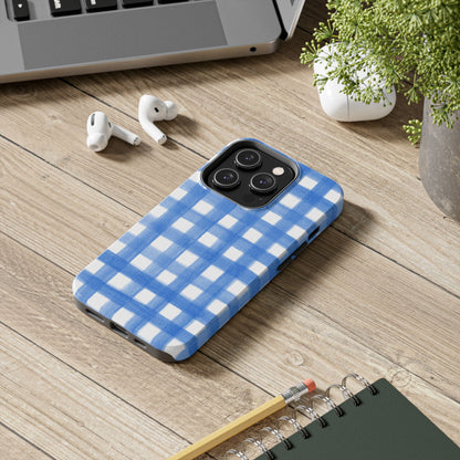 Blue Gingham Watercolor Preppy Tough Phone Case | Various models