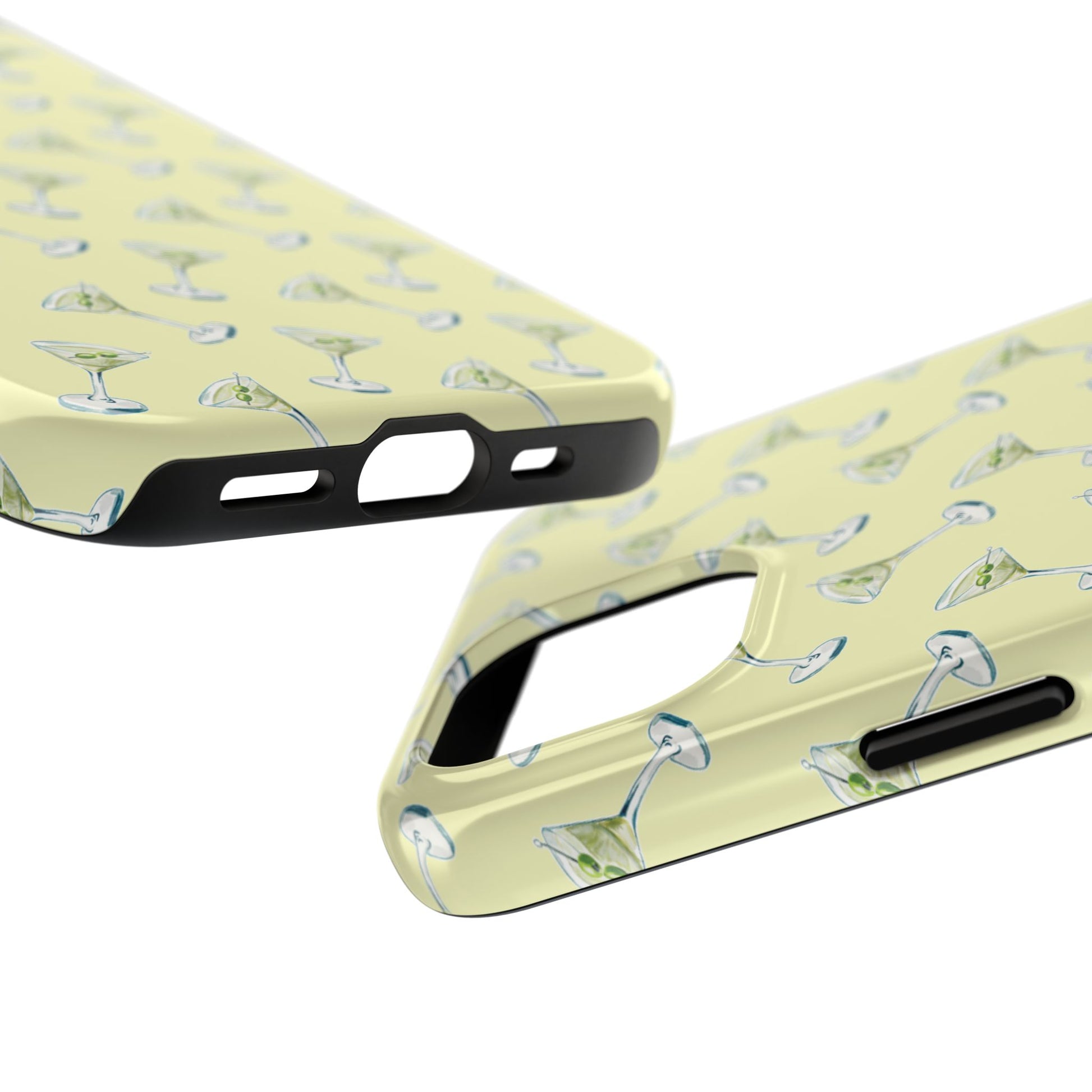 Yellow Mini Martini Watercolor Illustrated Tossed Pattern Tough Phone Case | Various Models Available