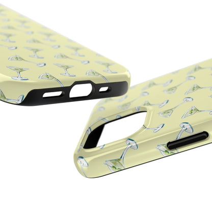 Yellow Mini Martini Watercolor Illustrated Tossed Pattern Tough Phone Case | Various Models Available