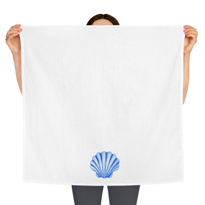 Tea Towel | Blue Seashell Watercolor Illustration | Coastal Kitchen Decor |Beach Shell Towel |Unique Nautical Hostess Gift | Seaside Accents