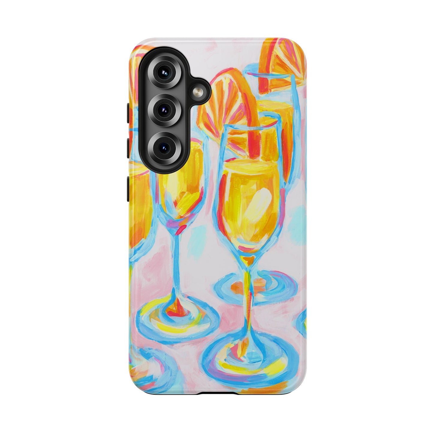 Pink Orange Mimosas Blue Champagne Flutes Abstract Acrylic Tough Phone Case | Various Models