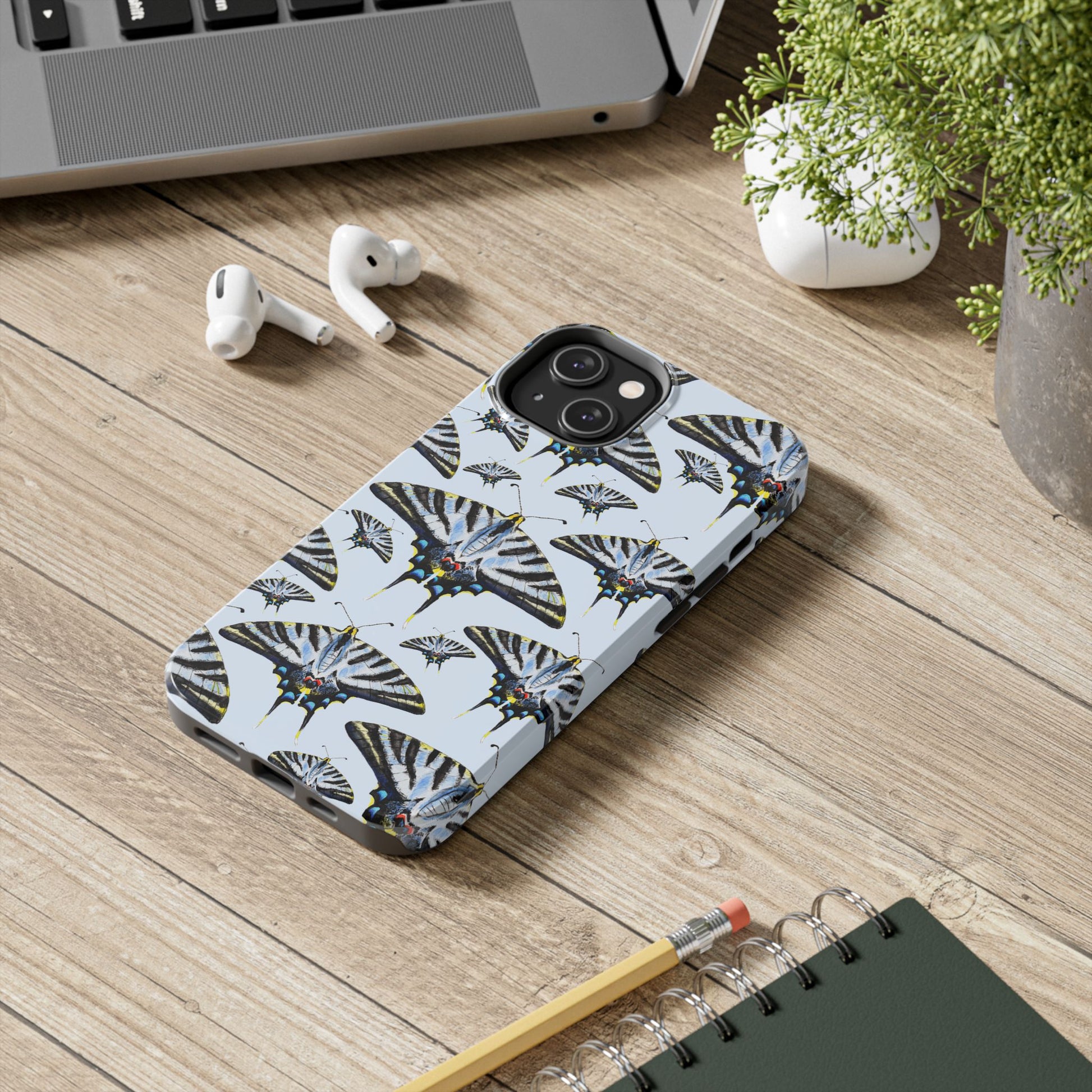 Light Blue Swallowtail Butterflies Watercolor Illustrated Pale Blue Tough Phone Case | Various Models
