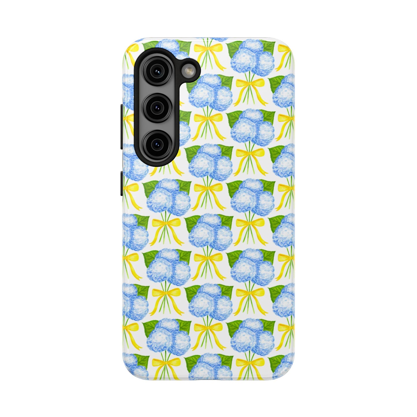 Blue Hydrangea Bouquets with Yellow Bow Ribbon Watercolor Illustrated Patterned Tough Phone Case | Various Models