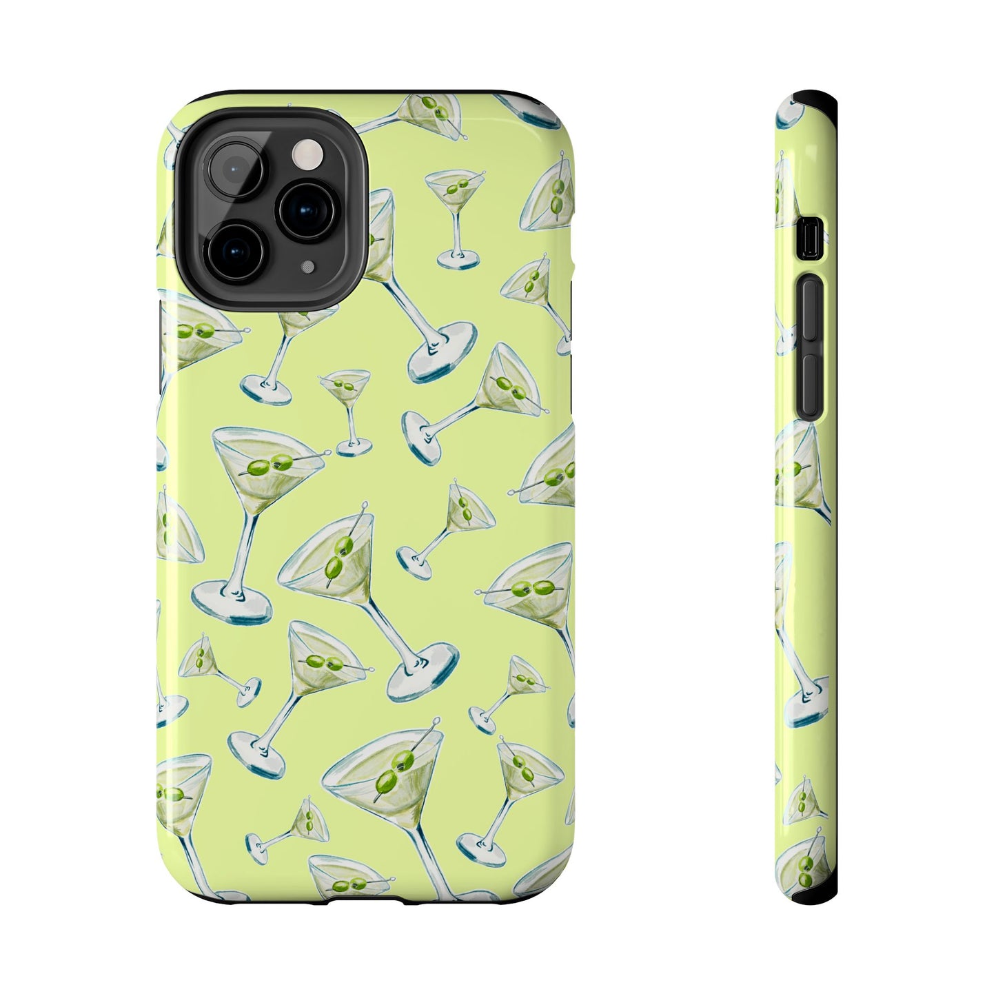 Watercolor Blue and Green Martinis Tossed Illustrated Pattern Yellow Tough Phone Case | Various Models