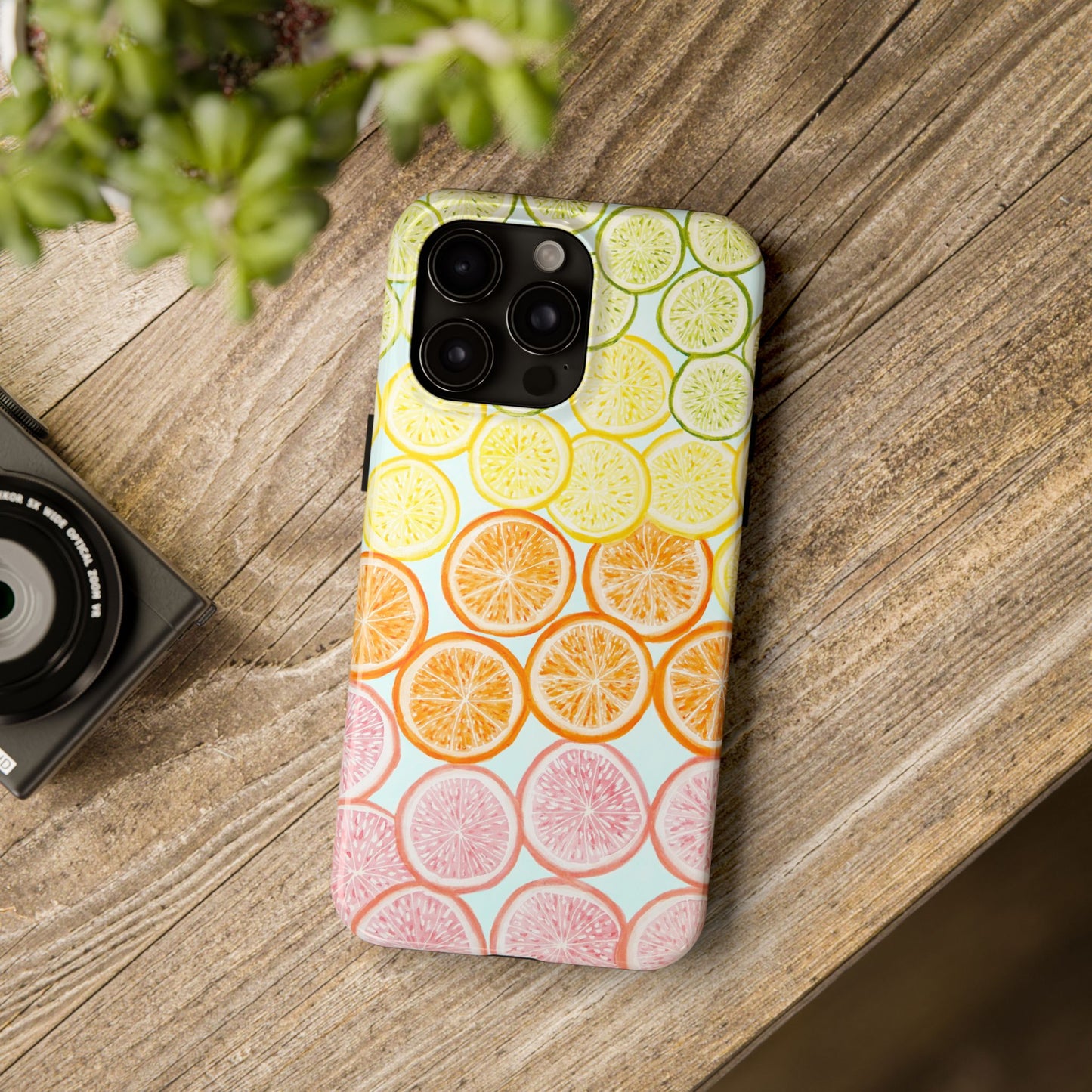 Ombré Citrus Grapefruit, Oranges, Lemons, & Limes Watercolor Illustrated Light Blue Tough Phone Case | Various Models Available
