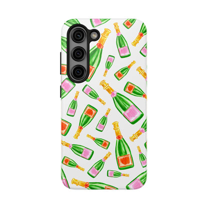 Tossed Pink and Green & Orange and Green Watercolor Illustrated Champagne Bottles Pattern Tough Phone Case | Various Models