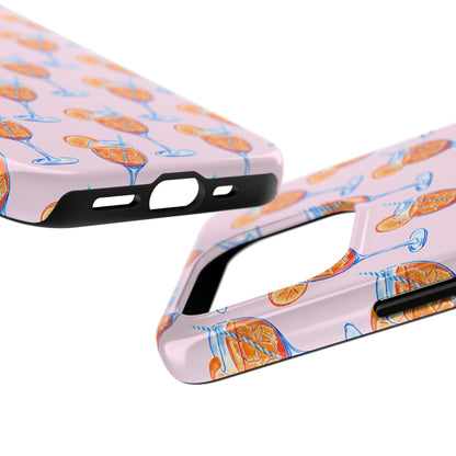 Orange & Blue Aperol Spritz Watercolor Patterned Blush Pink Tough Phone Case | Various Models