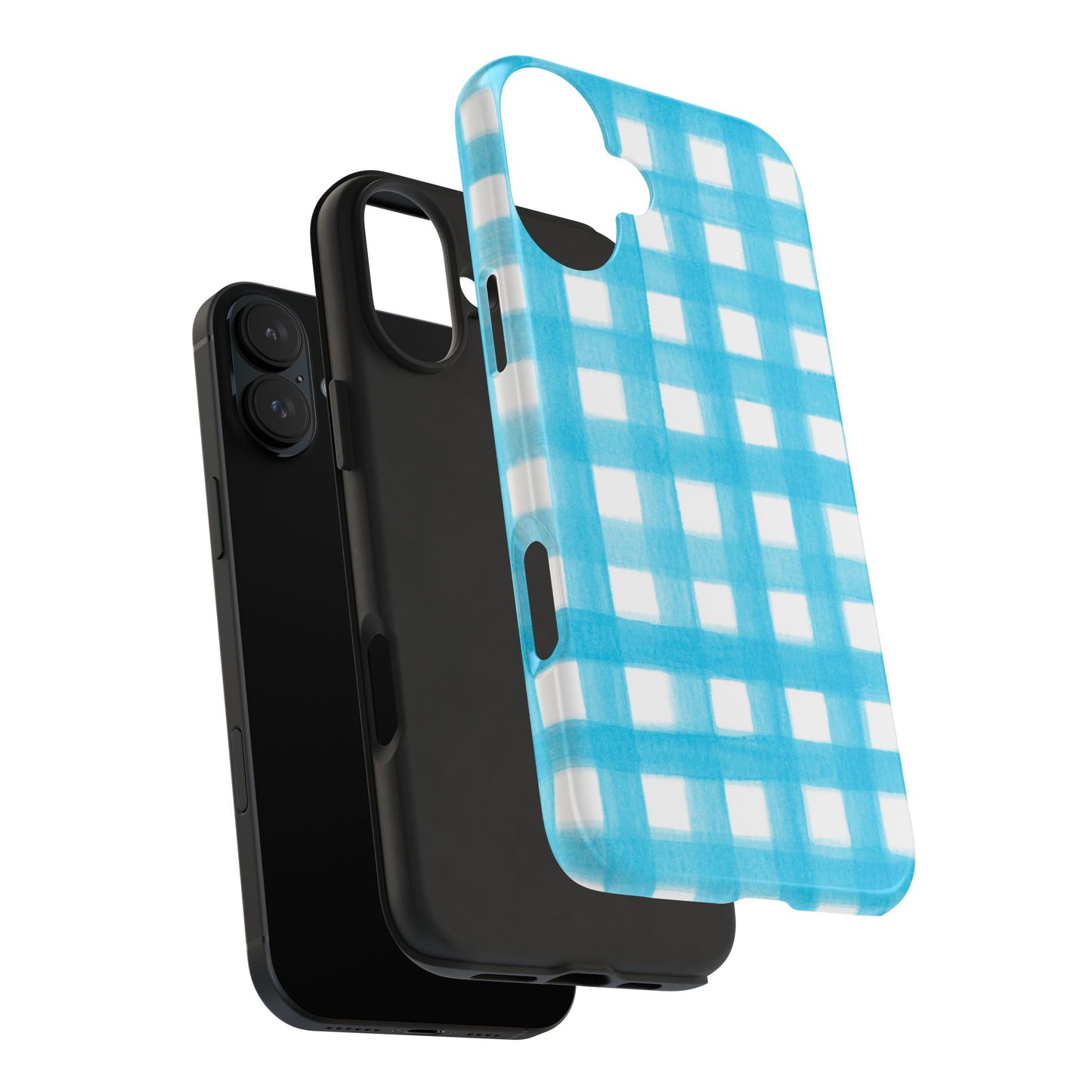 Turquoise Gingham Watercolor Illustrated Tough Phone Case | Various Models Available