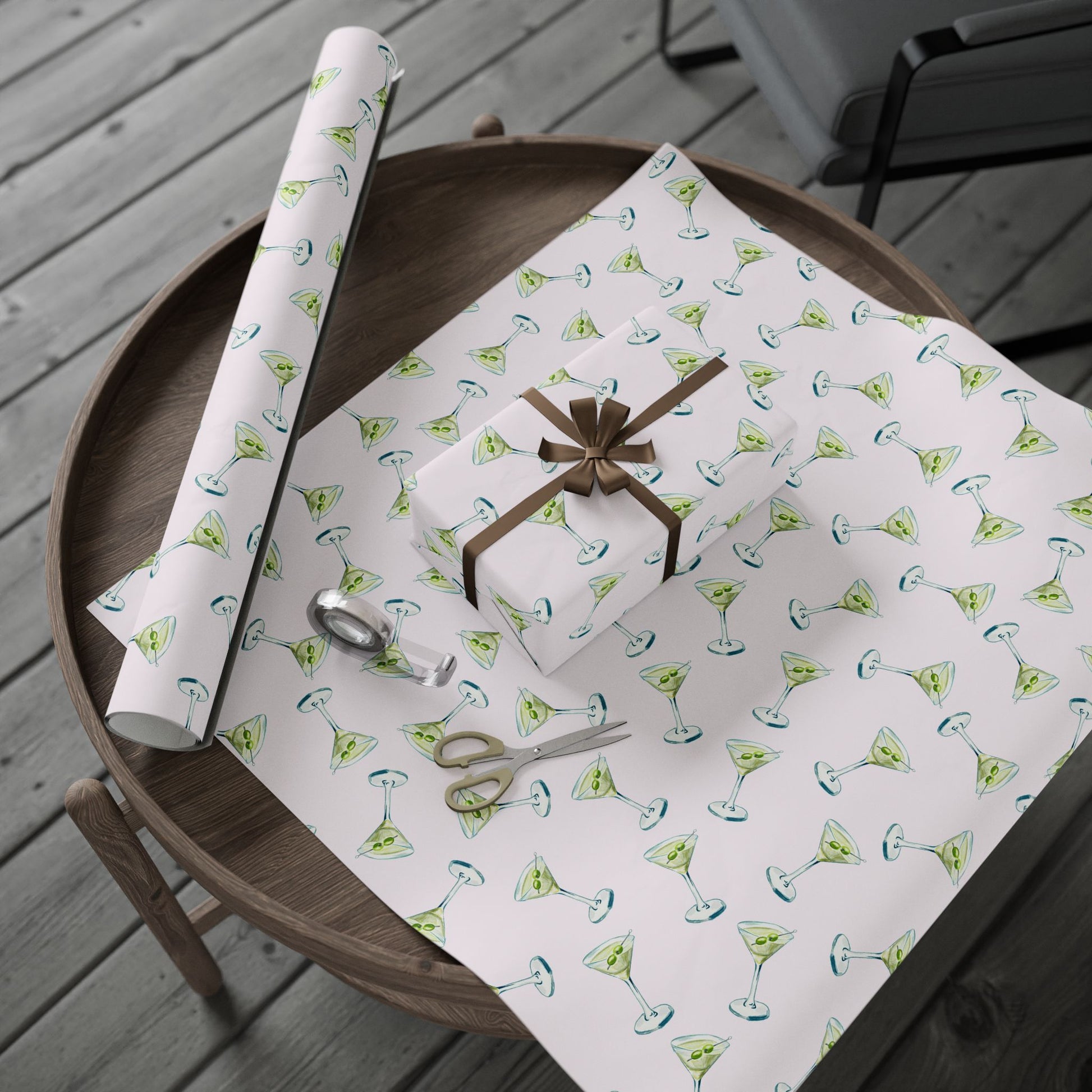 Gift Wrap | Blush Pink Watercolor Martini Tossed Pattern | Matte or Glossy