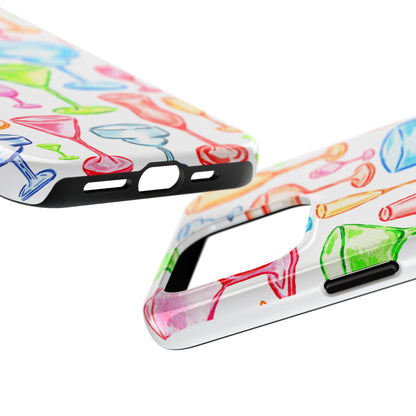 Monochromatic Margarita, Wine, Martini, and Champagne Flute Cocktail Glasses Watercolor Illustrated Tough Phone Case | Various Models Available