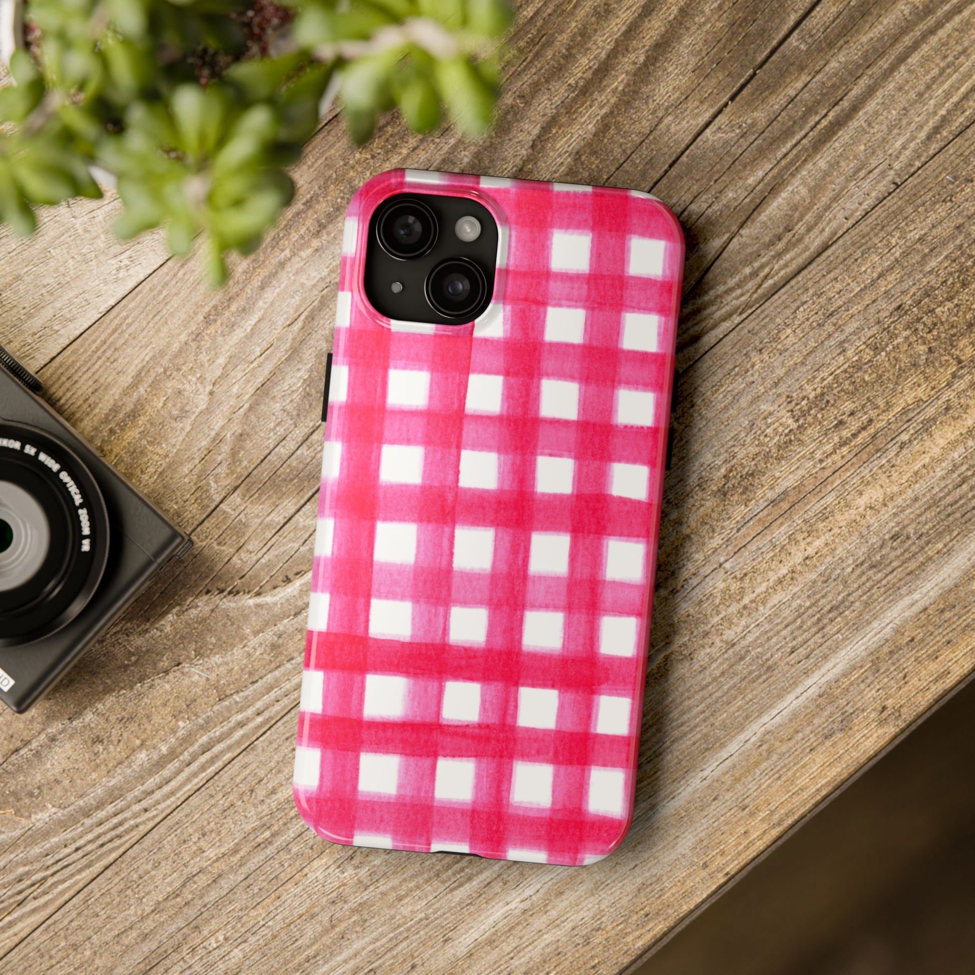 Hot Pink Gingham Watercolor Preppy Tough Phone Case | Various models