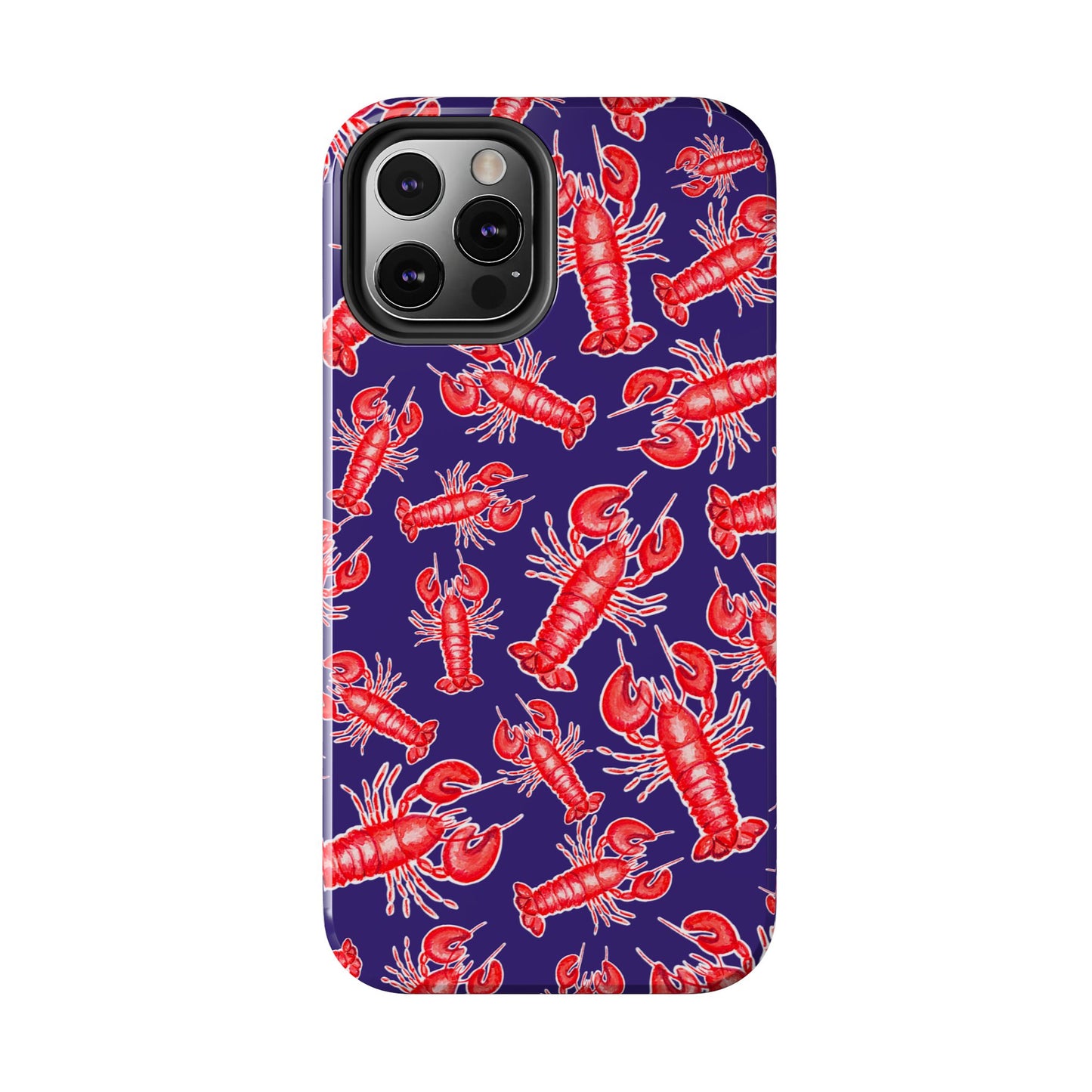 Red Lobster Watercolor Illustrated Tossed Pattern Navy Coastal Nautical Tough Phone Case | Various Models