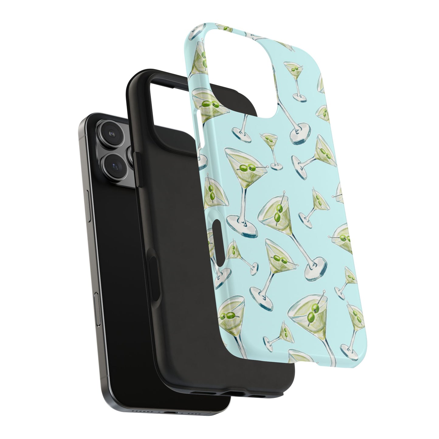 Watercolor Blue and Green Martinis Tossed Illustrated Pattern Turquoise Blue Tough Phone Case | Various Models