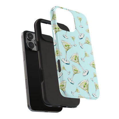 Watercolor Blue and Green Martinis Tossed Illustrated Pattern Turquoise Blue Tough Phone Case | Various Models